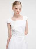 에트몽(ETMON) Shoulder Pintuck Shirring Dress, White