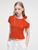 에트몽(ETMON) Shoulder Corsage T-Shirt, Red