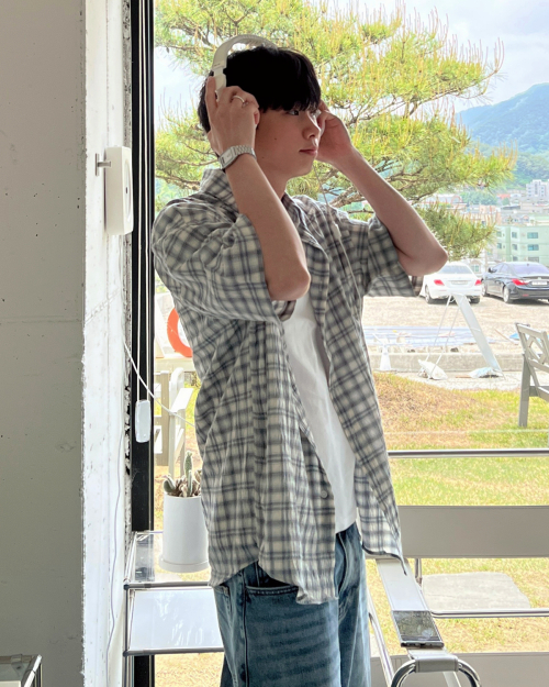 시어서커 체크 반팔 셔츠 [2405 베이비 블루]