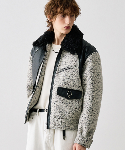 HESTER DETACHABLE COLLAR CURVED LINE JACKET / IVORY BOUCLE