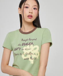 FLOWER PAINTING CROP T-SHIRT GREEN BQ2CH020