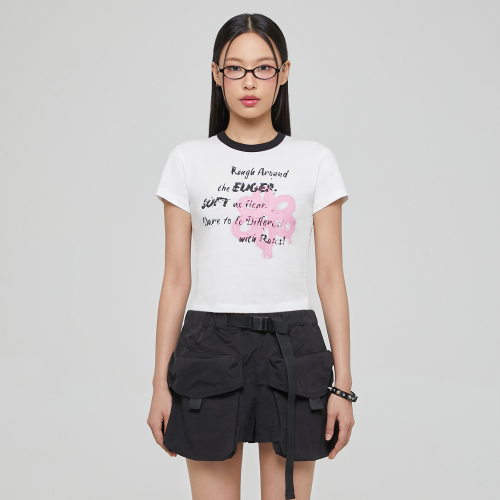 라라폭스(LALAFOX) FLOWER PAINTING CROP T-SHIRT WHITE
