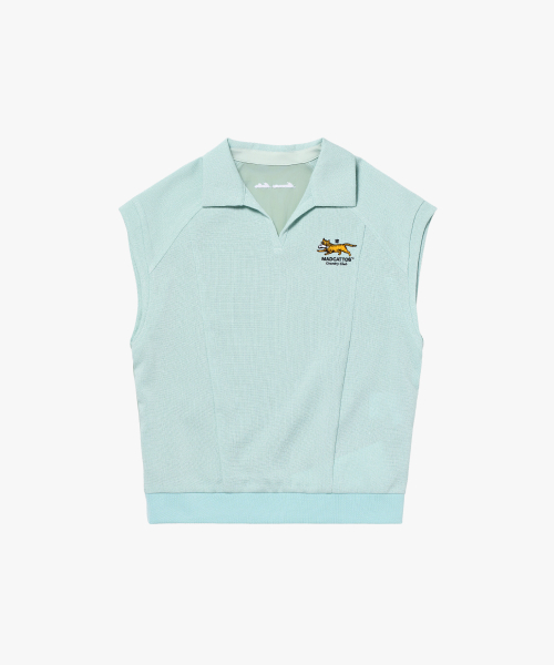 MCC W V-NECK WOVEN MIX VEST-MINT