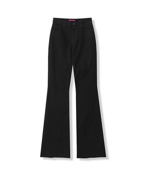 Line Cutting Bootscut Pants BLACK