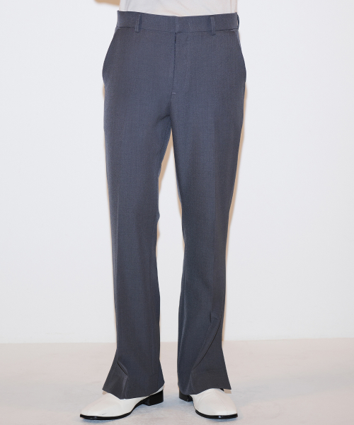 EDGE SLIT ROCK VIBE BOOT CUT SLACKS(COOL GREY)