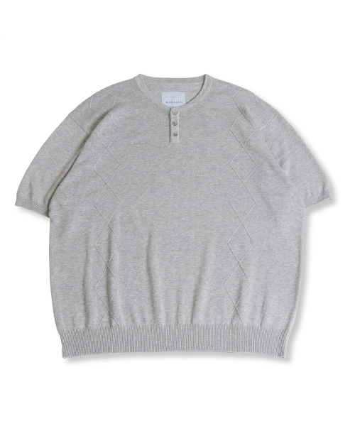 Кабельный трикотажный пуловер хенли с коротким рукавом Melange Gray