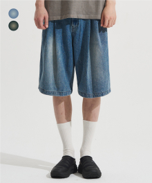 Washed Denim Two Tuck Shorts [2 Colors]