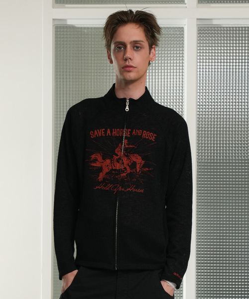 그레일즈(GRAILZ) FORWARD HORSE KNIT ZIP UP [BLACK] - 사이즈