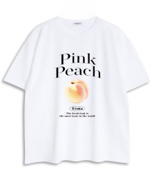 오버핏 크루넥 핑크 피치 로고 반팔 티셔츠