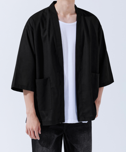 Essential Linen Oversized Fit Robe Cardigan Black