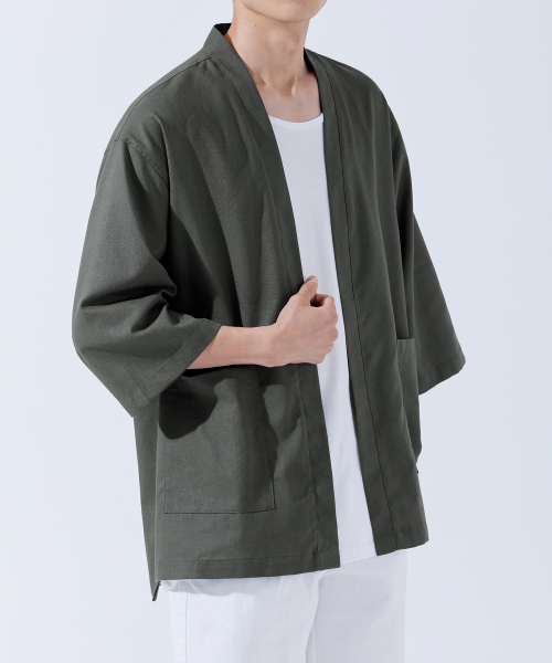 Essential Linen Oversized Fit Robe Cardigan Chacoal