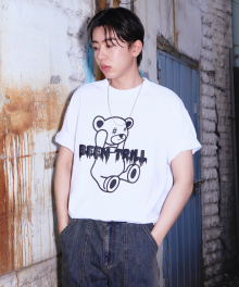 호러 드리피 곰인형 오버핏 반팔 티셔츠(화이트)