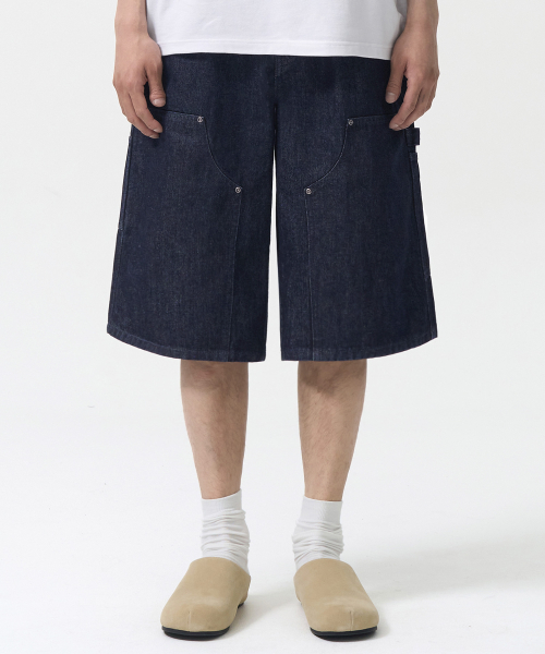 엑스컨테이너(excontainer) 더블니 카펜터 버뮤다 데님 팬츠 (RAW INDIGO)