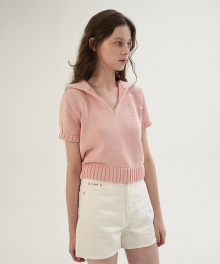 Cotton Collar Pendant Knit - Pink