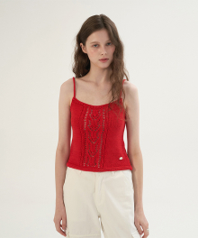 Leaf Cotton Sleeveless Knit - Red