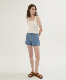 Patch Denim Short Pants - Middle Blue