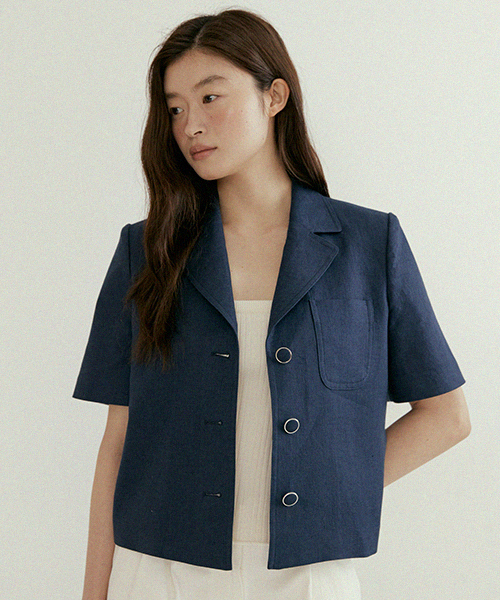 linen half sleeve jacket-navy