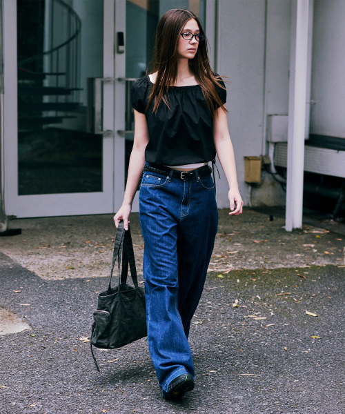 MUSINSA公式 | LOW CLASSIC SHIRRING VOLUME TOP_BLACK [LC262BL02BK]