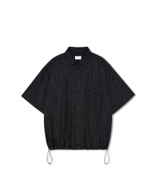 Rib Nylon String Half Shirt - Black