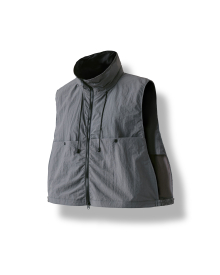 Nylon Hidden Hood Crop Vest - Grey