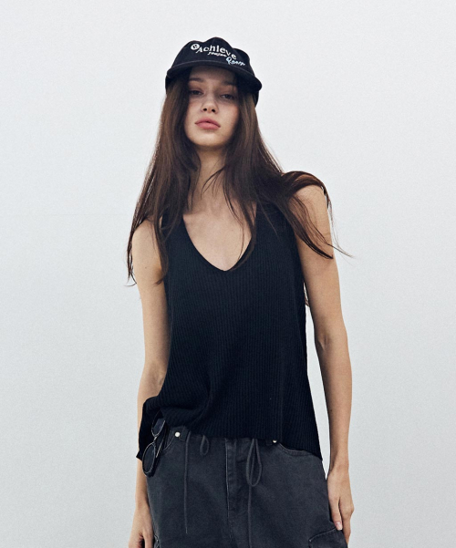 Back Open Ribbon Knit Black