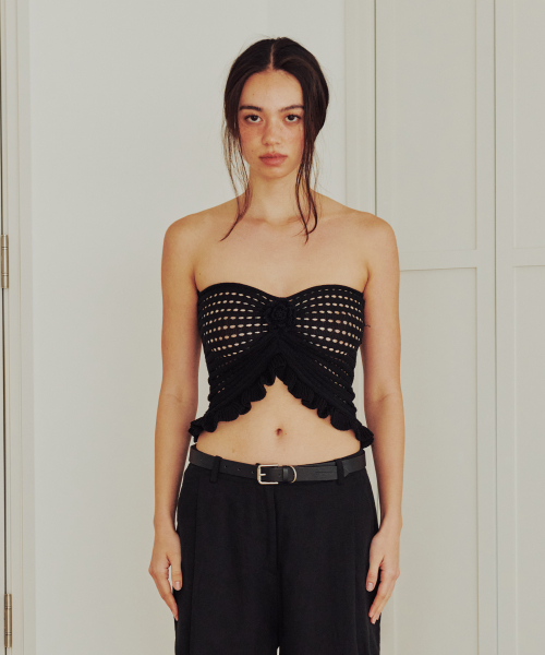 Трикотажный топ с цветочными рюшами (Black)
