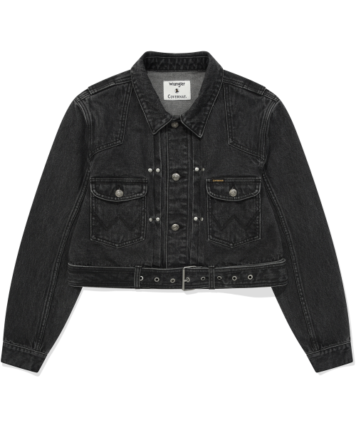 Женская джинсовая кроп-куртка с ремнем COVERNAT X WRANGLER Dark Gray
