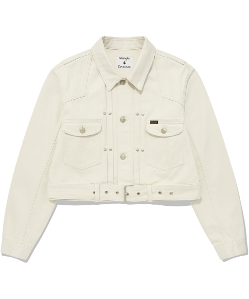 Женская укороченная джинсовка с ремнем COVERNAT X WRANGLER Ivory