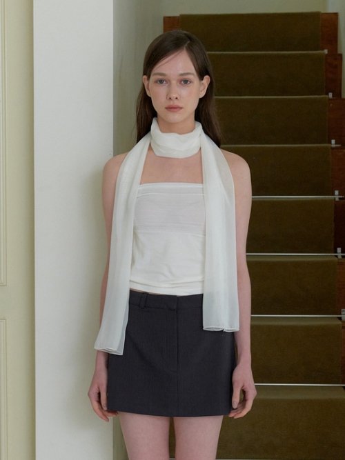 [SET] scarf & shirring top - cream