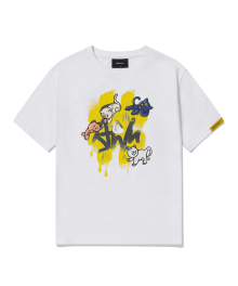 [BEENTRILL X ARKADDITION] 여성 앞판 고양이 아트웍 컴포트핏 반팔 티셔츠(화이트)