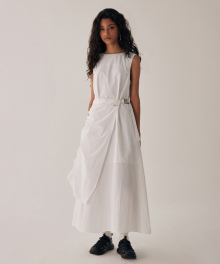 Belted Shirring Wrap One-piece [ White ]