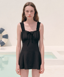 LACE RIBBON ONEPIECE SWIMSUIT BLACK