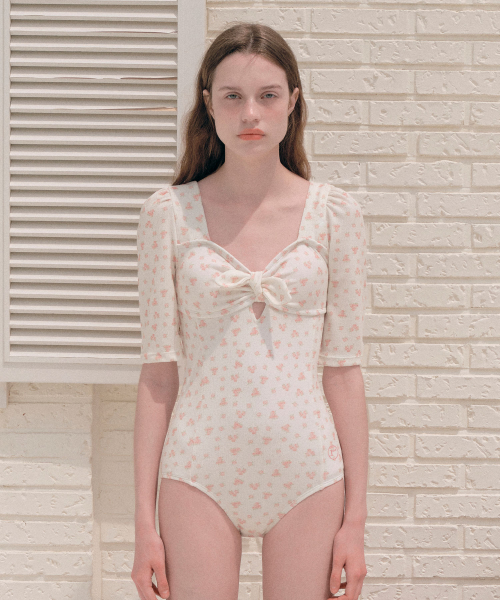 【rolarola】韓国人気/水着 ★RIBBON FLOWER ONEPIECE SWIMSUIT Qoo10 rolarola ロラローラリボンワンピース水着ブ ワンピ