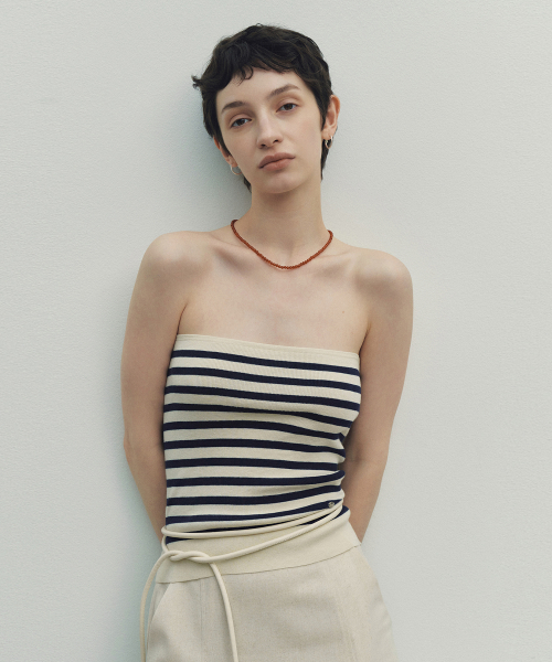 Contrast Stripe Tube Top (Ivory)