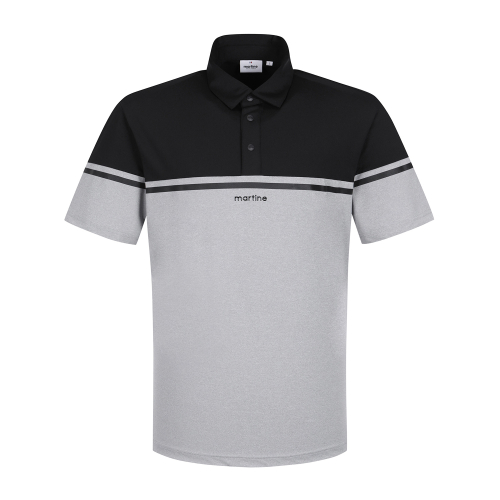 Half&Half Stripe Polo Shirts_M/Grey (Men)