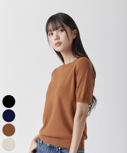 Круглый вязаный топ Nature Cotton100 с коротким рукавом, 4 colors