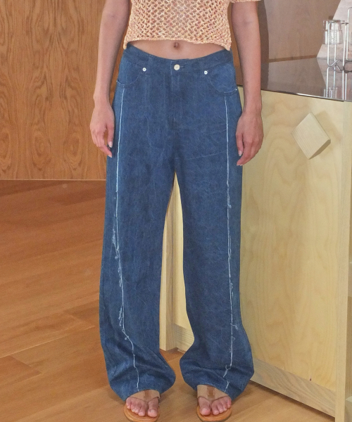 FRINGE LINE DENIM PANTS - BLUE