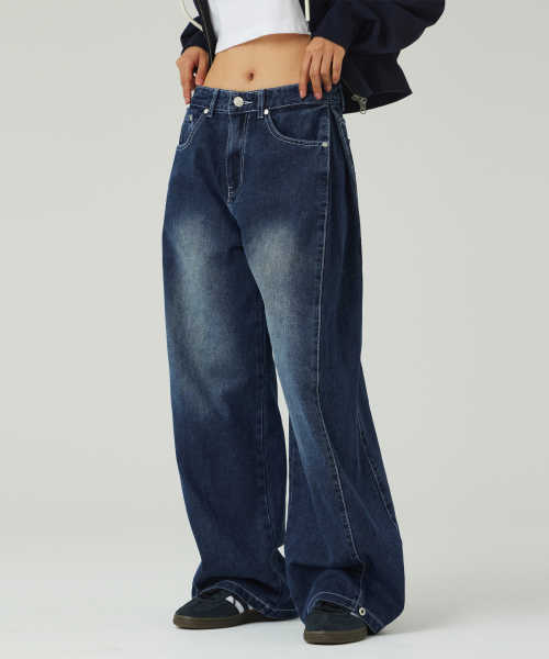 MUSINSA | AGAINST ALL ODDS Side chin snap button wide denim pants [Indigo]