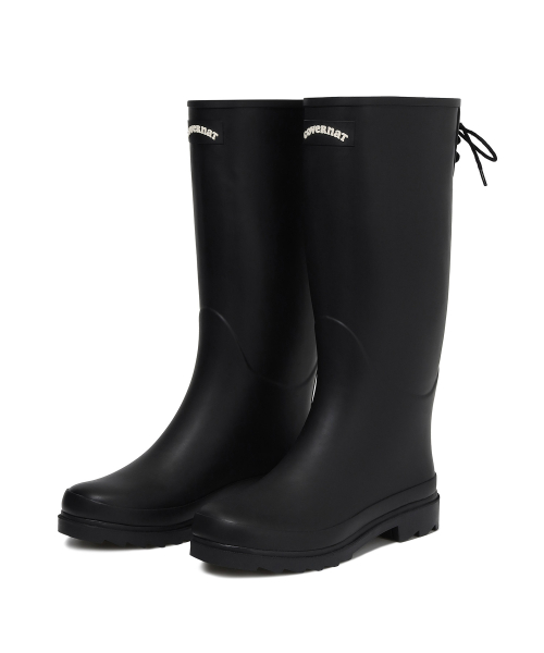 MUSINSA COVERNAT WOMAN Cloverheart Back Lace Up Rainboots Long Black