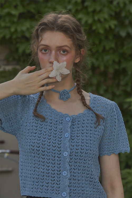 CORSAGE SET KNIT CARDIGAN_BLUE