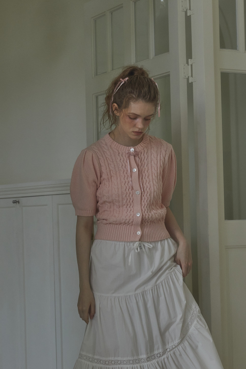 VOLUME CABLE HALF CARDIGAN_PINK