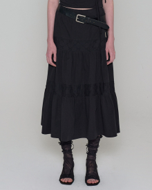 Lace Point Long Skirt - Black