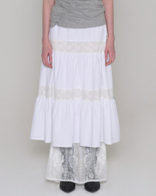 Lace Point Long Skirt - White