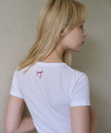 슬림 크롭 백리본 티셔츠 (화이트)
