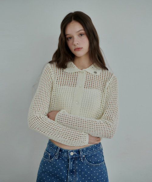 Staple Punching Collar Cardigan