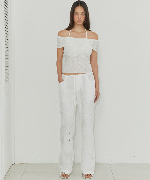 EMBROIDERED COTTON PANTS / IVORY