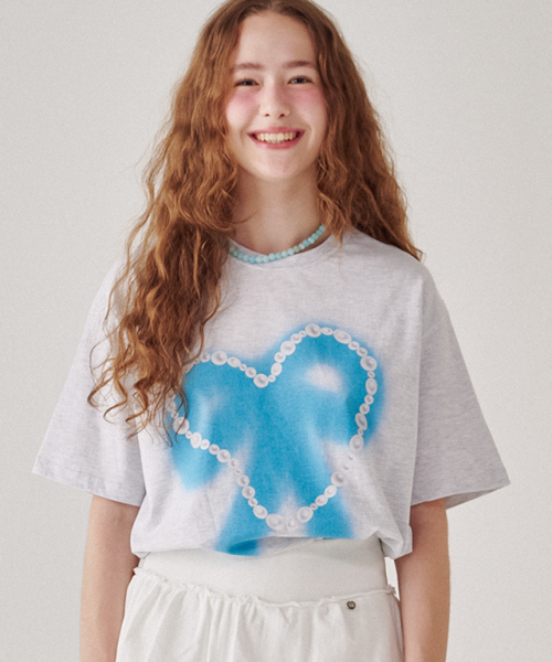 RONRON★人気★韓国★PEARL HEART RIBBON OVER FIT T SHIRT 4色 リボン好き必見！韓国発「RONRON(ロンロン)」のTシャツが話題