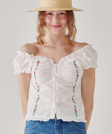 RASPBERRY EMBROIDERY FRILL BLOUSE WHITE