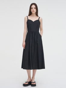 Slip Pintuck Double Strap Dress Black