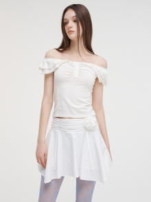 Ruffle Off Shoulder T-Shirt Ivory